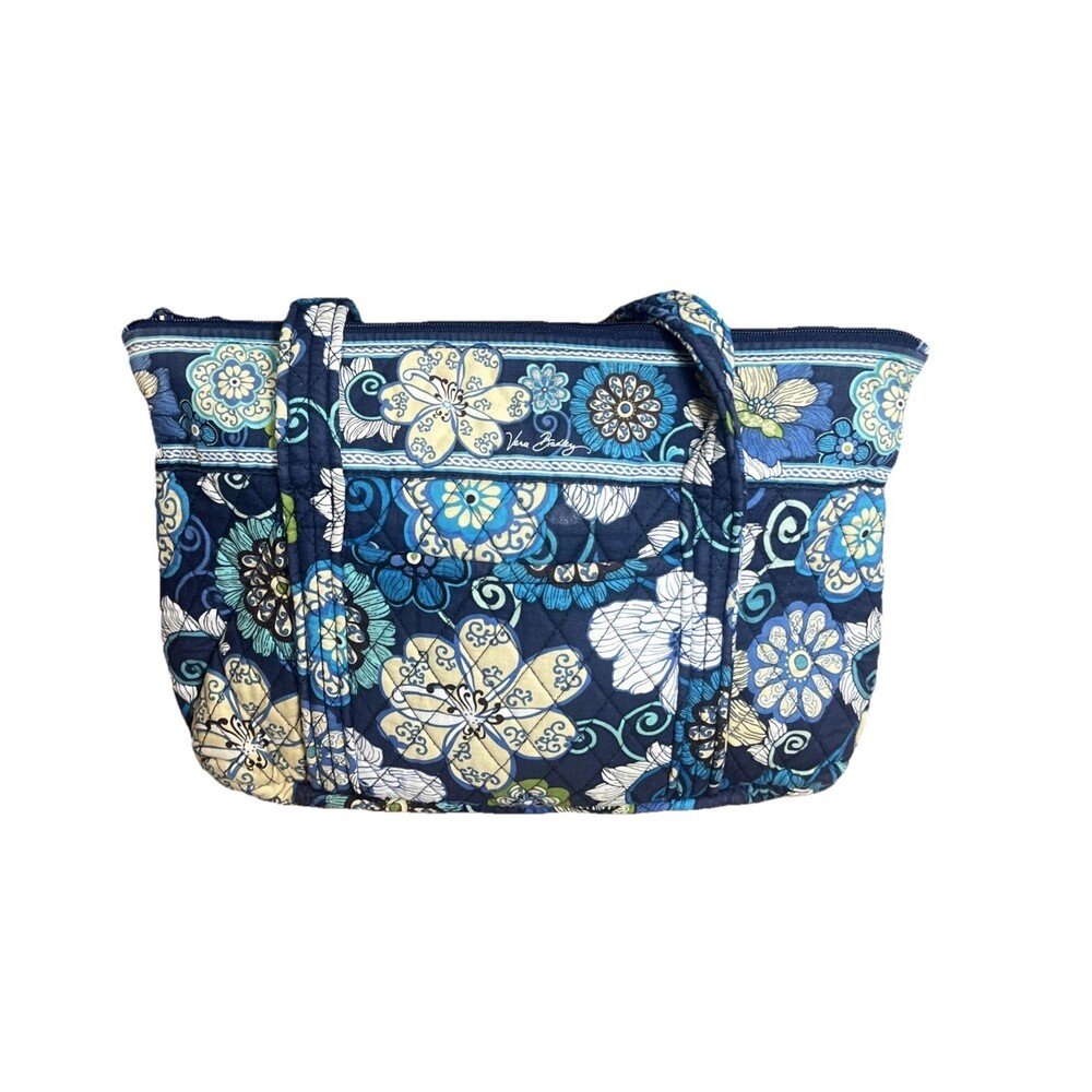 Vera Bradley (2007) Retired Mod Blue Floral Shoulder Bag Tote Purse Boho Y2K